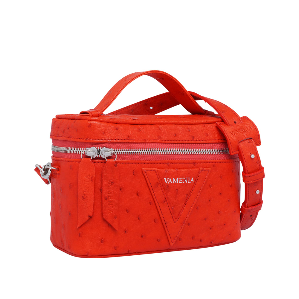 Shoulder bag made of cognac ostrich leather red